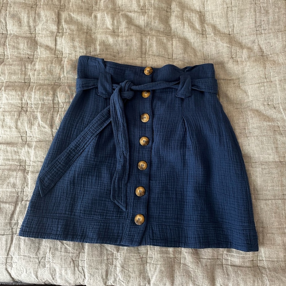 Sezane Navy Mini Skirt with Button Detail